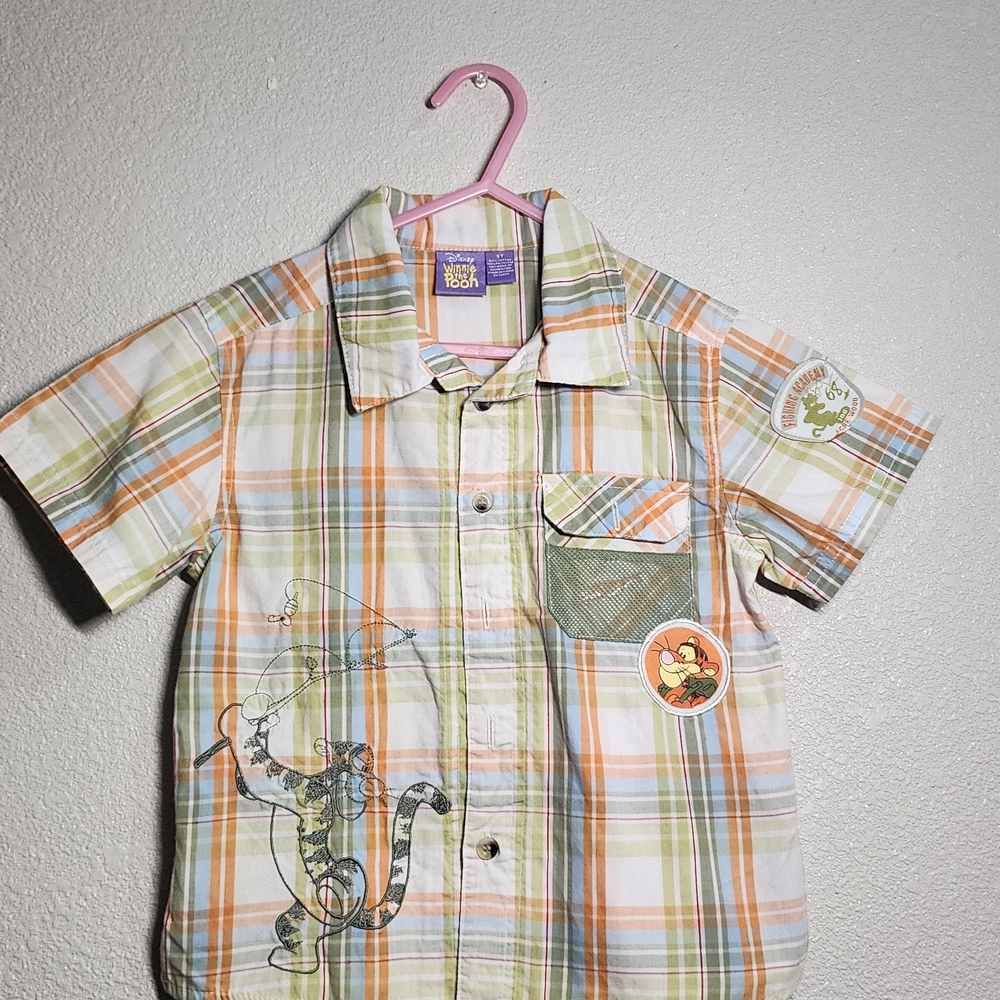Plaid Kids Shirt with Cartoon Print
